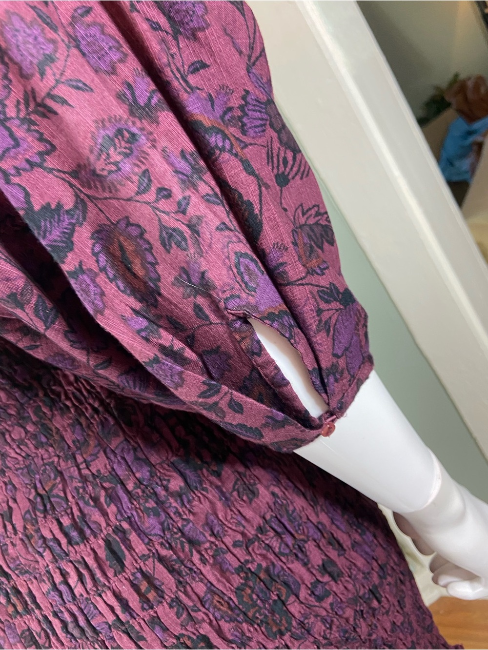 Free People Smock It Too Me Smocked Mini Dress Balloon Sleeves Bodycon Small S - Picture 11 of 14